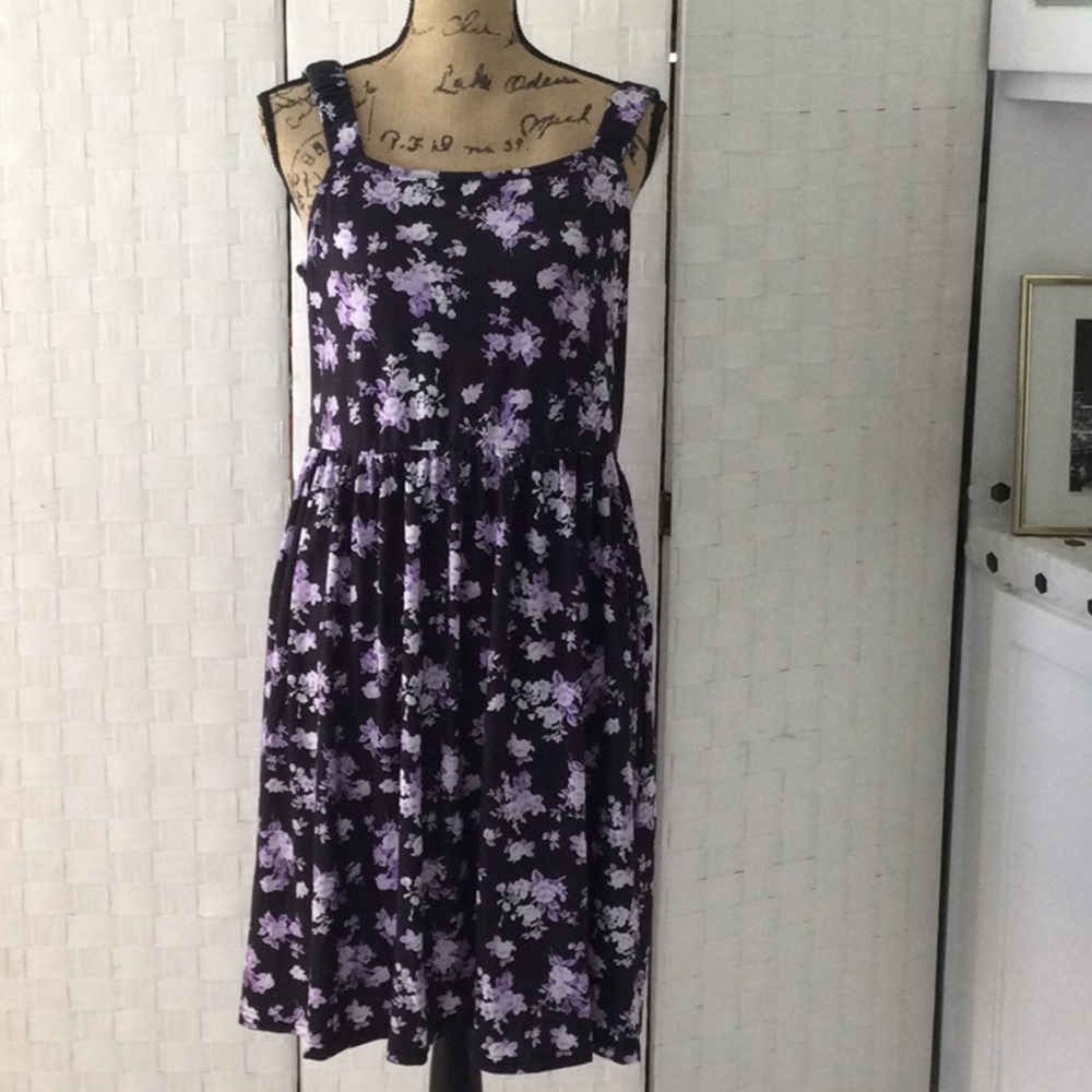 Chic Floral Dress in Purple and black New #667